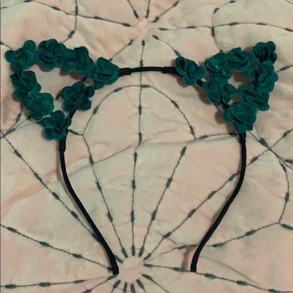 Teal Floral Cat Ears Headband